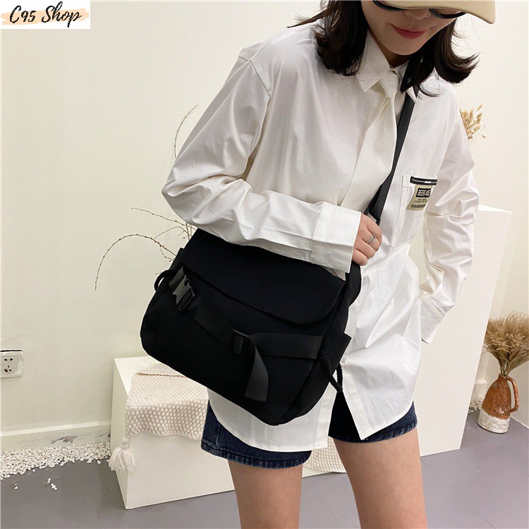 Túi tote đeo chéo nam nữ unisex ulazzang vải canvas đai cài ngang, T021