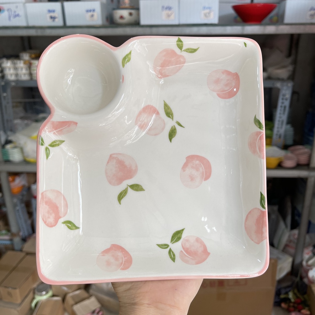 Bát đĩa gốm sứ decor siêu đẹp set đào 15 món cho bé cực xinh yêu
