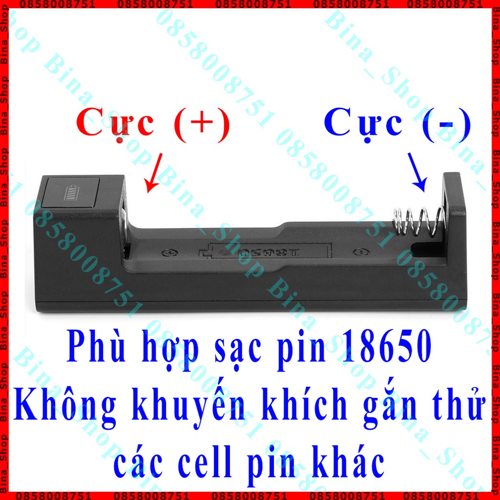 Bộ sạc pin 18650 1 khe tự ngắt khi đầy Box sạc 1 cell pin tiện dụng (Cáp sạc mua riêng)