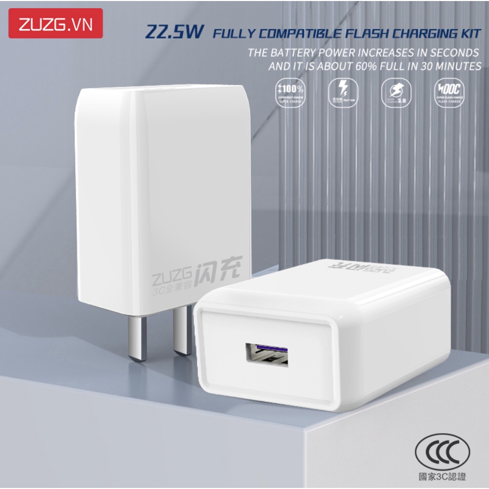 [Mã BMLT35] Củ sạc nhanh ZUZG 22.5w tương thích cực tốt- sạc an toàn chống cháy nổ - Hàng chính hãng