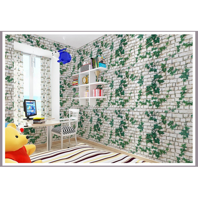 Cuộn 10m giấy dán tường đá dây leo xanh khổ rộng 45cm