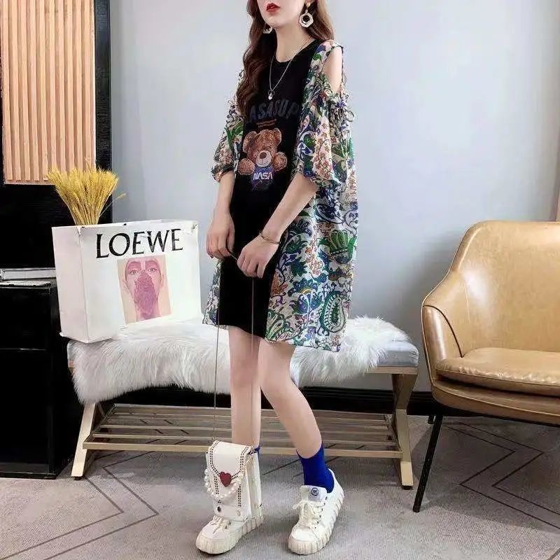 Áo Thun Tay Lỡ In Hình Gấu Hoạt Hình Dành Cho Nữ C9551 [40-140KG]
