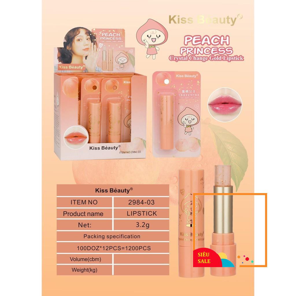 Son Dưỡng KissBeauty Peach Princess Mã 2984-03 - Kiss Beauty Crystal Change Gold Lipstick NO.:2984-03