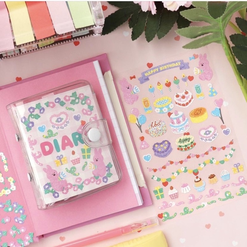 SET STICKERS TRANG TRÍ HOA LÁ TIM DAISO HÀN QUỐC