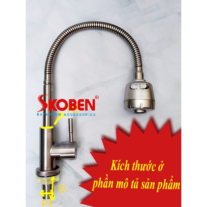 Vòi rửa bát lạnh SKOBEN sus304 ống lò xo xoay 360 độ