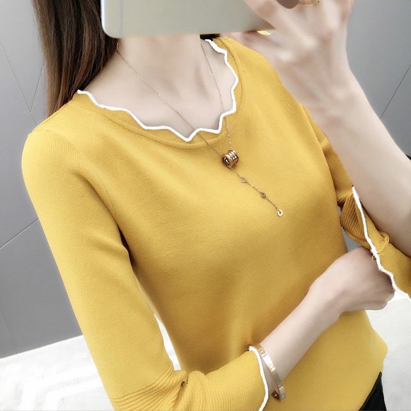 Áo Thun Nữ Tay Dài Viền Lượn Sóng Ống Tay Rộng