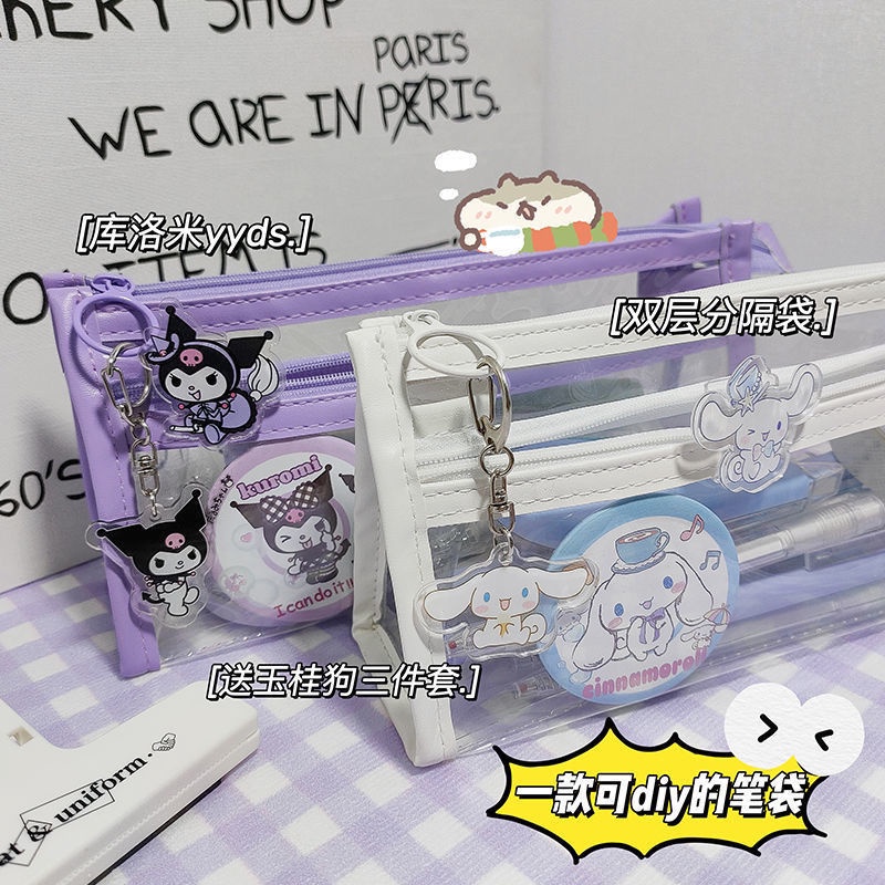 Sanrio Hộp Đựng Bút Chì Hai Lớp Trong Suốt In Hình Cinnamoroll Babycinnamoroll Sức Chứa Lớn Màu Đỏ Phong Cách Nhật Bản INS Cao Cấp