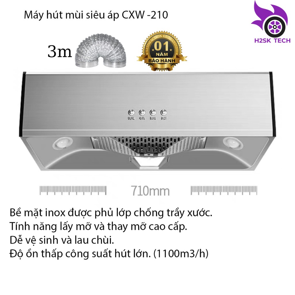 Máy hút mùi bếp siêu êm, siêu áp mạnh mẽ dễ vệ sinh, máy hút khói bếp hàng nội địa