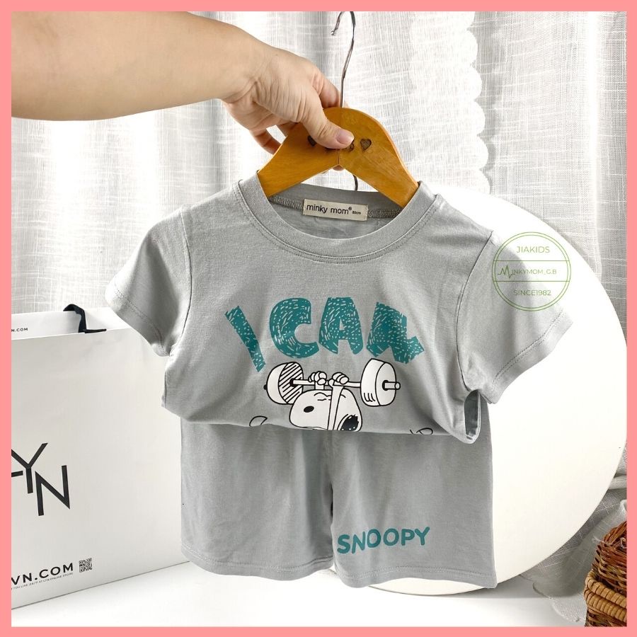 Bộ Thun Lạnh Cộc Tay Cho Bé Trai Bé Gái 8-19kg -TN-IN77 In Snoopy  Chất Vải Thoáng Mát