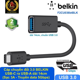 Cáp USB-C to USB-A 3.0 Belkin F2CU036btBLK