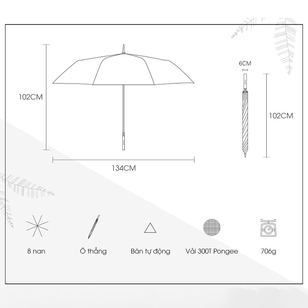 Ô dù Golf 2 tầng cao cấp G302 NASON UMBRELLA Chống lật tán rộng 30inch siêu chống thấm nước, tay cầm gỗ sang trọng