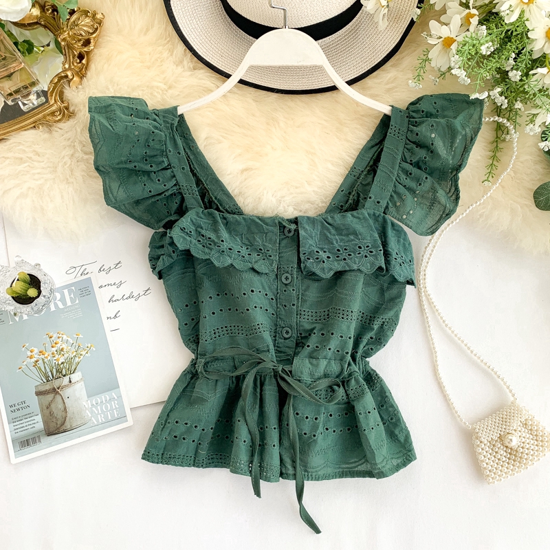 Ladies Fashion Hollow Ruffled Sleeveless Vest