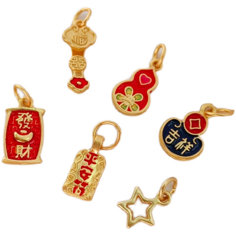 Mặt Dây Chuyền Hình Quả Bầu Năm Cánh Màu Vàng 18K Cao Cấp DIY