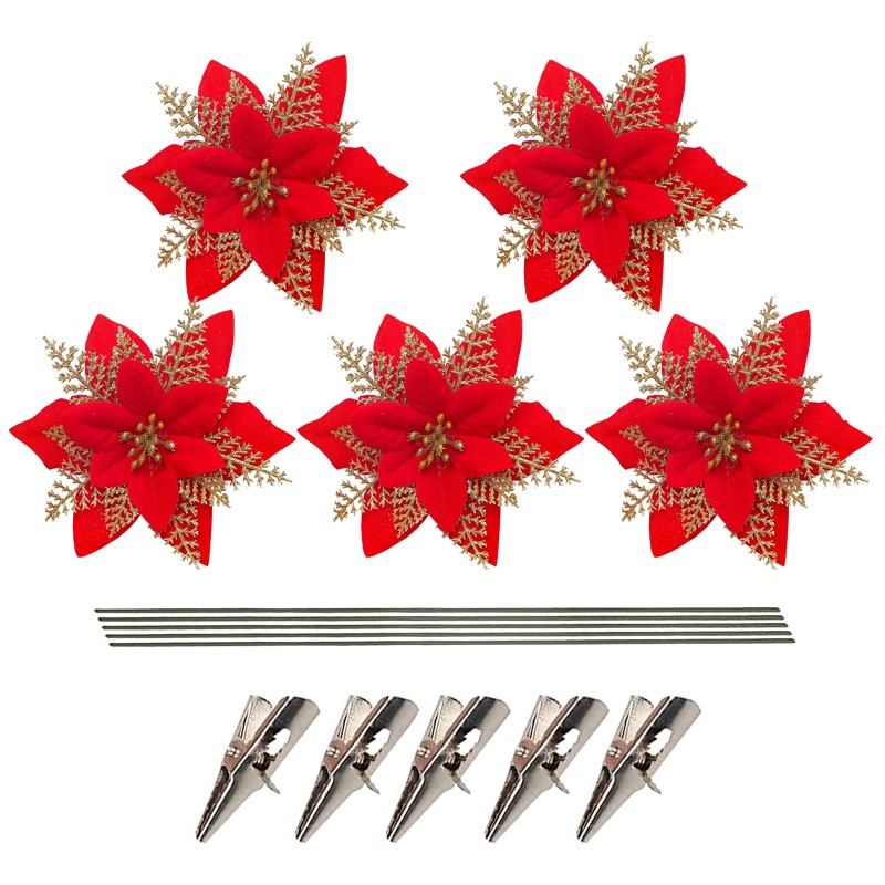Set 5 Bông Hoa Dương Xỉ Nhân Tạo Kèm Kẹp Gắn Trang Trí Cây Thông Giáng Sinh