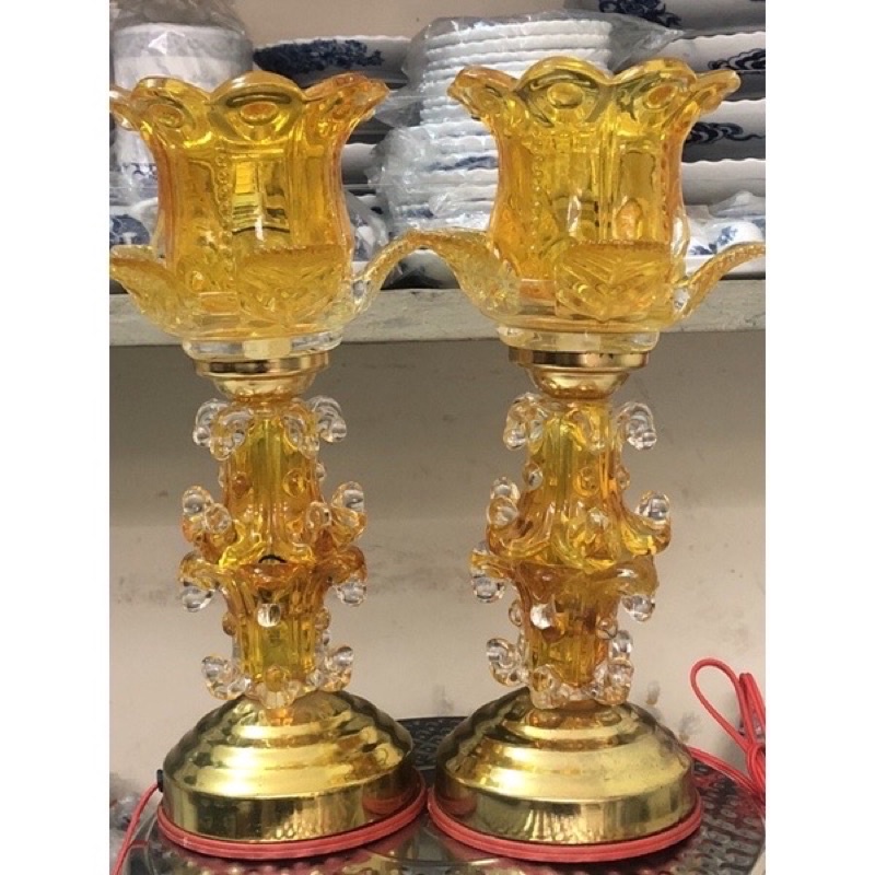 Đèn thờ thủy tinh  điện cao 30cm (1 cái)