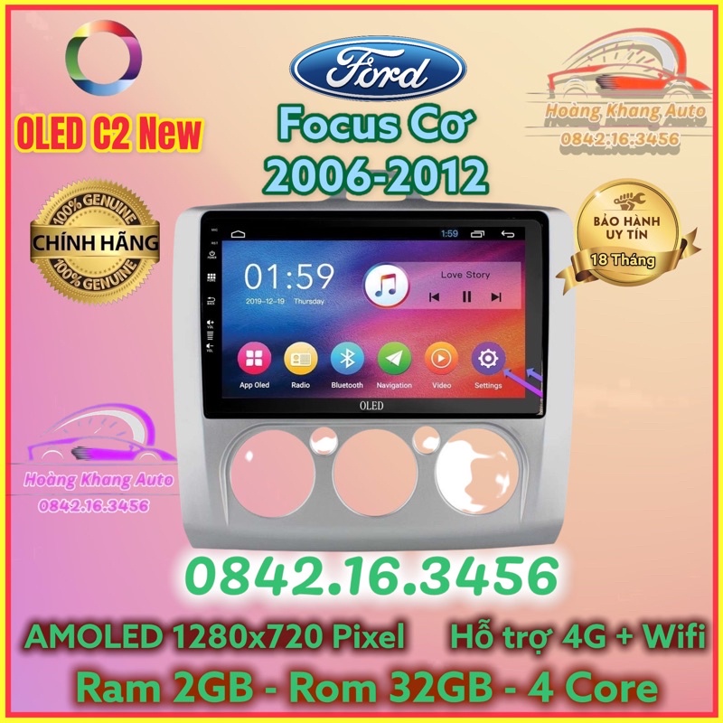 Màn hình Android OLED C2 New Theo Xe Ford Focus 2006 - 2012,  9 icnh Đh cơ, kèm dưỡng và jack nguồn zin