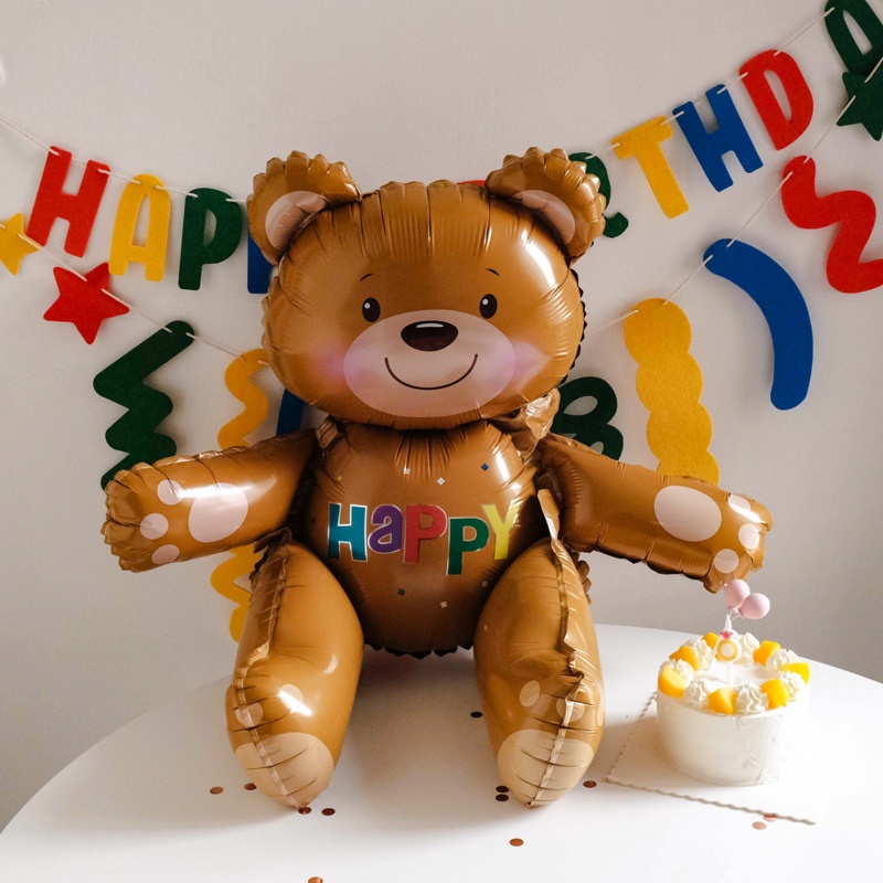 Bong Bóng Hình Gấu 3D Bằng Lá Kim Loại Trang Trí Tiệc Sinh Nhật/Đám Cưới
