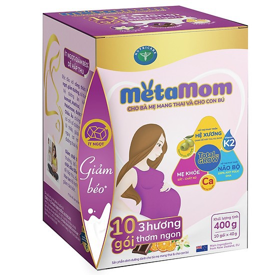 Sữa bầu MetaMom hộp 10 gói 3 vị tiện dụng