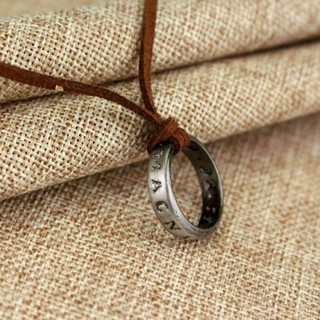vòng cổ Da Mặt Nhẫn Khắc Số 4 Phong Cách Vintage