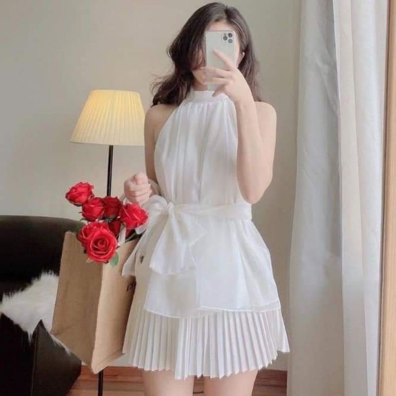 Áo xẻ cánh tay voan tơ thắt nơ mịn 2 lớp, yếm voan tơ dáng xoè