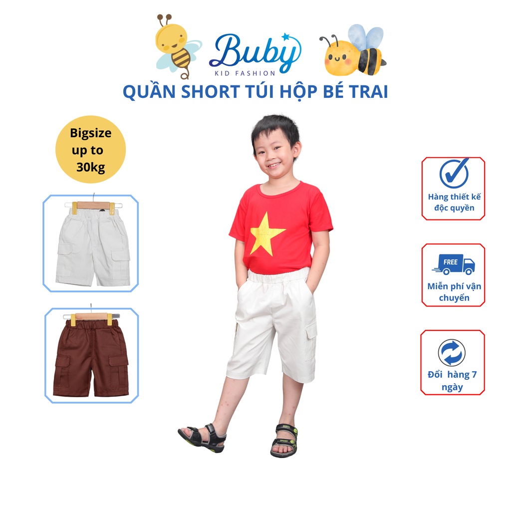 Quần short túi hộp bé trai BUBY. Quần Kaki sooc lửng mặc mùa hè thoáng mát cho bé đi học đi chơi từ 1 2 3 4 5 6 7 8 tuổi