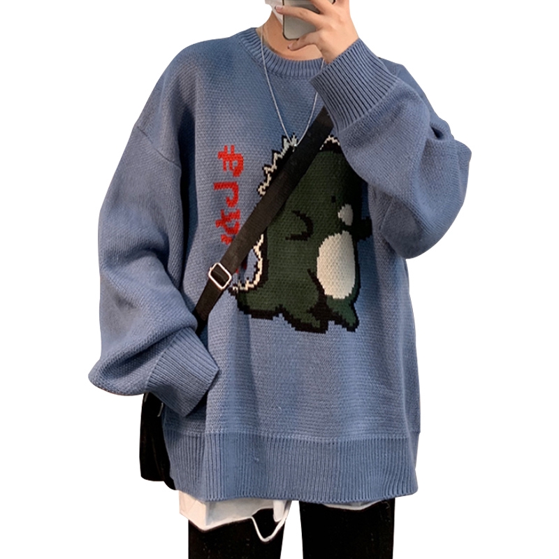 Áo gió sweater lười dáng rộng họa tiết hoạt hình thời trang Hàn Quốc cá tính dành cho nam