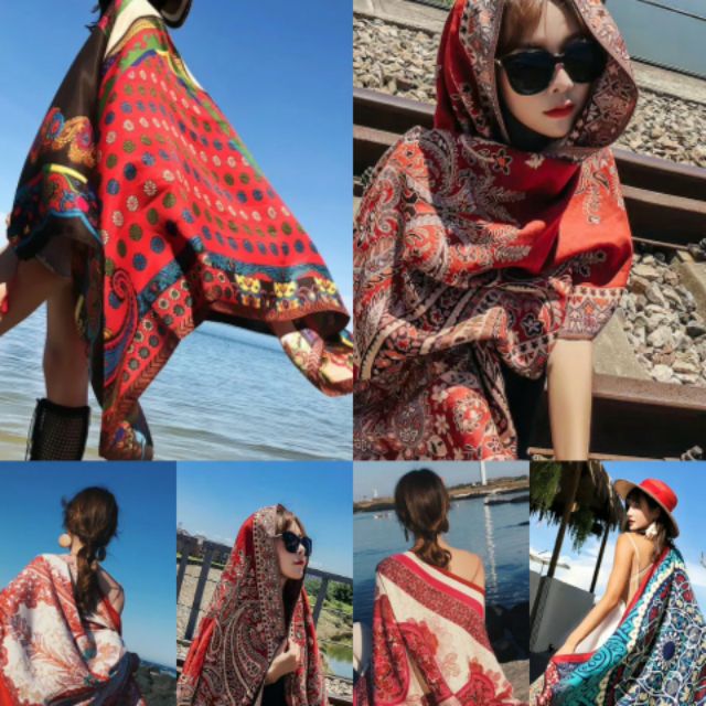 Khăn đi phượt hoạ tiết nhiều kiểu xinh xắn - Khăn choàng boho thổ cẩm đi biển