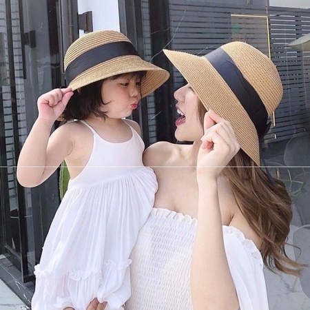 set mũ cói   mẹ và bé, đi du lịch, đi biển  dành cho mẹ và con