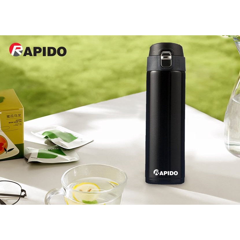 BÌNH ĐỰNG NƯỚC GIỮ NHIỆT RAPIDO DUNG TÍCH 500ML CÓ LƯỚI LỌC TRÀ, NẮP KHÓA VẶN, BÌNH GIỮ NHIỆT CHÍNH HÃNG CAO CẤP