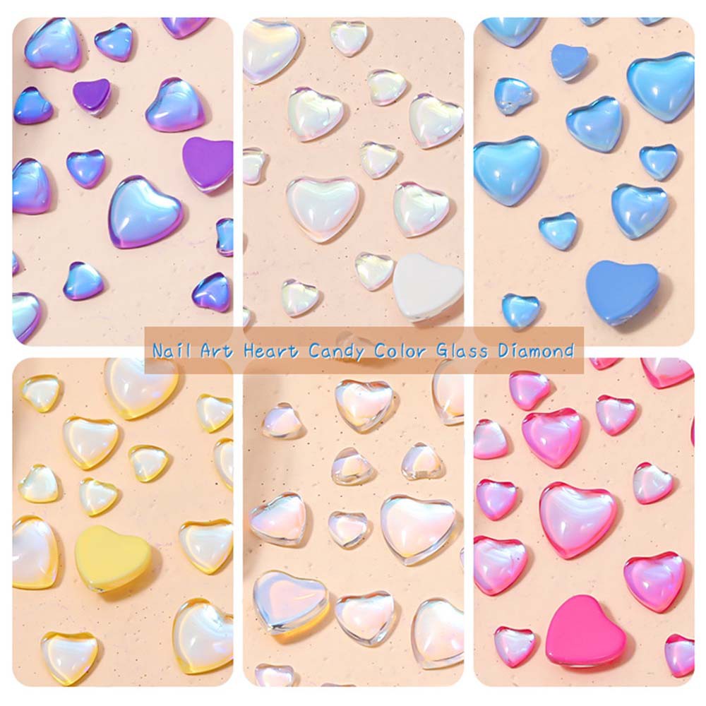 [Hàng mới về] Hộp phụ kiện hạt đá trang trí móng tay DIY 3D hình trái tim màu macaron trong suốt