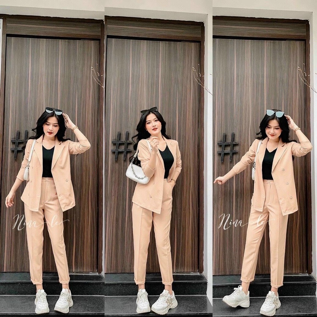 Bộ vest ba món siêu phẩm vest kèm quần và áo lót trong hai màu (đen và be)