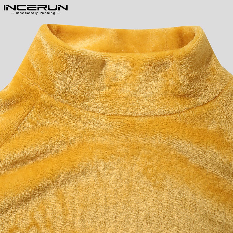 Áo thun crop top INCERUN cho nam dài tay cổ lọ thời trang mùa đông ấm áp