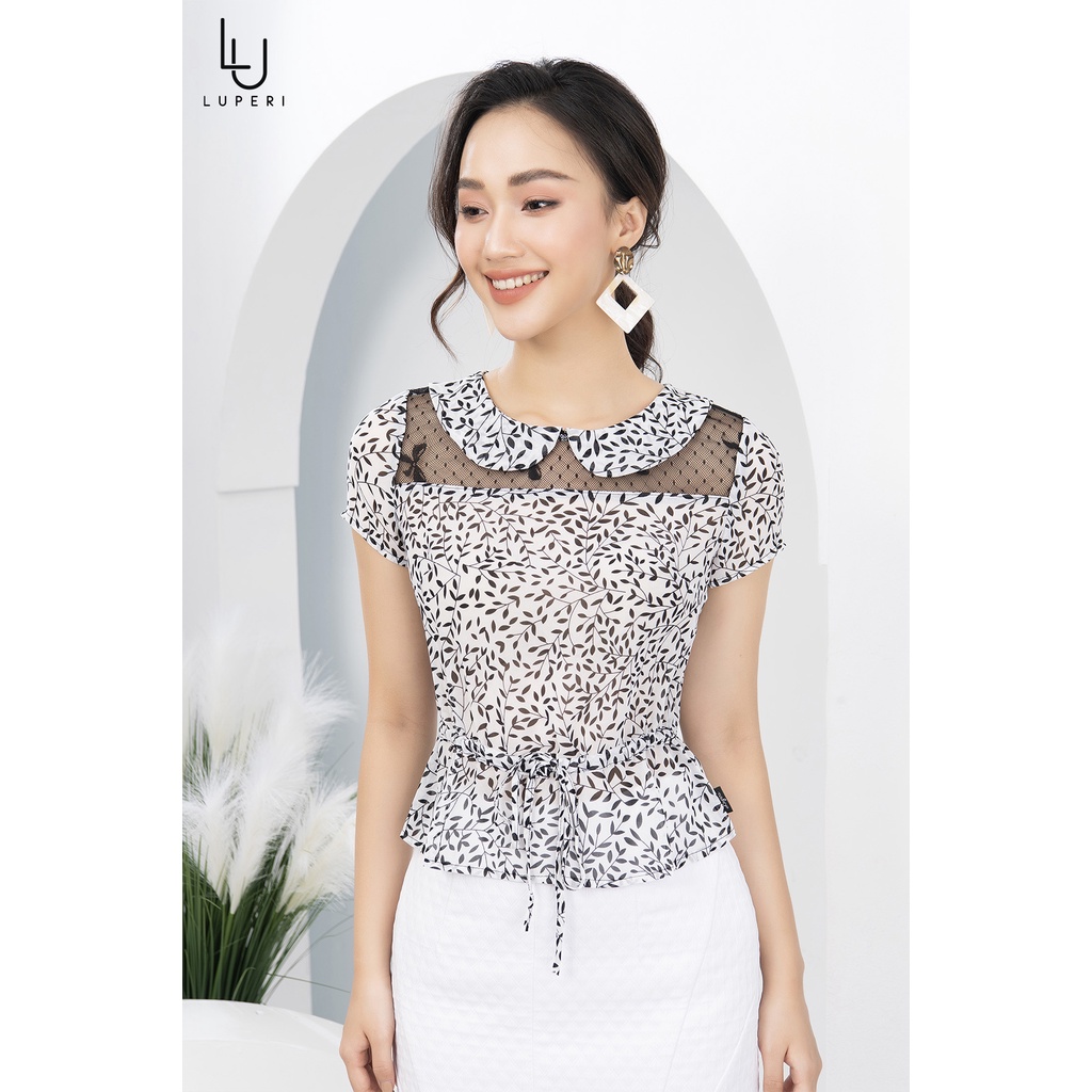 Áo Sơ Mi Nữ Tay Lỡ Phối Ren Cổ Tròn Bo Gấu LUPERI LFSM1147 Chất Liệu Voan Cho Nữ Công Sở