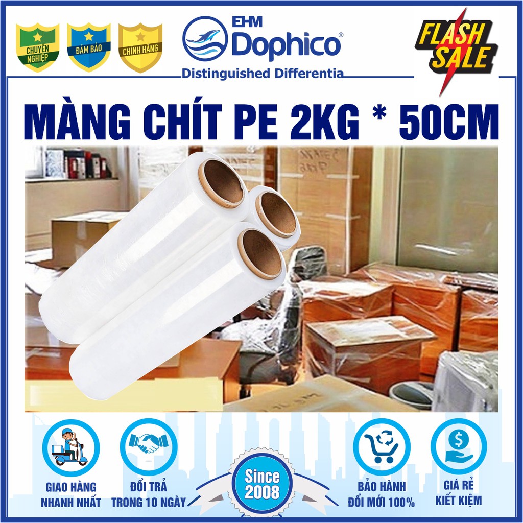 Màng chít PE – Rộng 50Cm x 2Kg/cuộn – Cuốn bọc hàng hoá – Dính và dai chắc