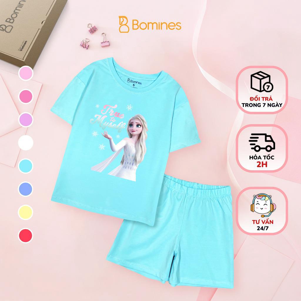 Đồ bộ bé gái Công chúa Elsa Bomines, set quần áo hè thun cotton thoáng mát cho bé 4-12 tuổi 14-36kg DBSBGELSANHIEUHINH