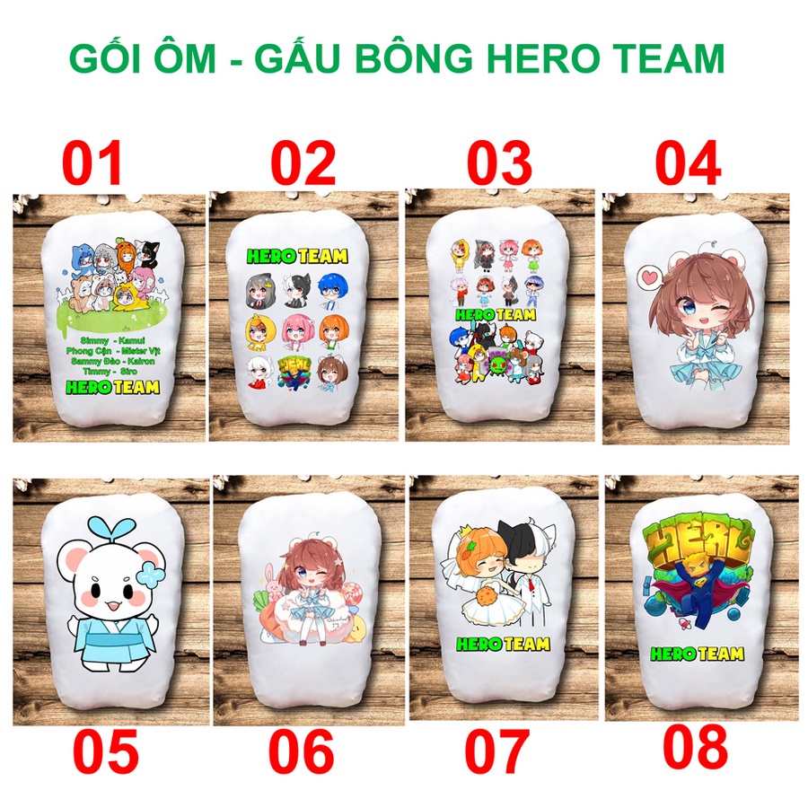 Gối ôm- Gấu Bông HERO TEAM -gối in hình 2 mặt (BỀN- ĐẸP- GIẶT không bay màu)