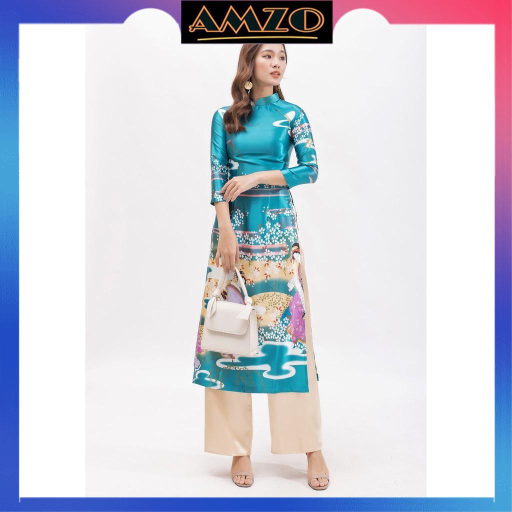Áo Dài Truyền Thống, Áo Dài May Sẳn Có Cổ Chất Lụa Cao Cấp Họa Tiết Nhật Bản Hàng Thiết Kế Sang Trọng Quý Phái.