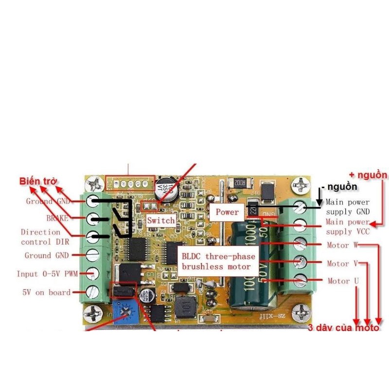 Mạch điều khiển tốc động cơ 3 pha không chổi than 380W (Input DC 6.5-50V)