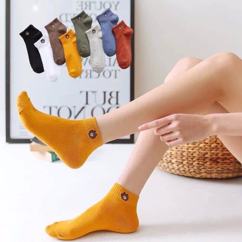 Tất nữ ngắn cổ họa tiết con gấu xinh xắn nhiều màu lựa chọn Cobala1688