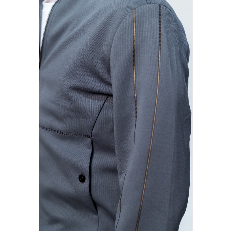 Áo Khoác Nam Owen JK61023 Jacket Dáng Suông Màu Xanh Xám Đậm Sọc Tăm Cổ Tay Và Gấu Áo Bo Chun Tiện Lợi Chất Polyester