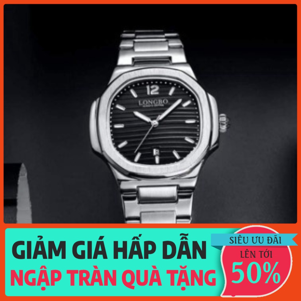 SIÊU KHUYẾN MÃI Đồng hồ nam đeo tay dây kim khí chinh hãng Longbo đẹp mặt vuông chống thấm giá rẻ SIÊU KHUYẾN MÃI
