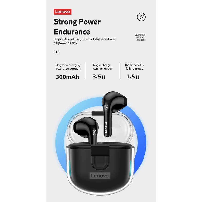 Nguyên bản Lenovo LP12 TWS Tai nghe Bluetooth không dây Hộp trong mờ Điều khiển cảm ứng giảm tiếng ồn với Mic