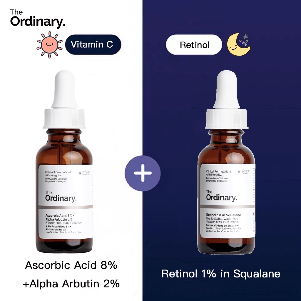 The Ordinary Bộ Vitamin C &amp; Retinol / Ngăn ngừa Buổi sáng &amp; Hiệu chỉnh Ban đêm - 2x30ml (Có Bán Lẻ)