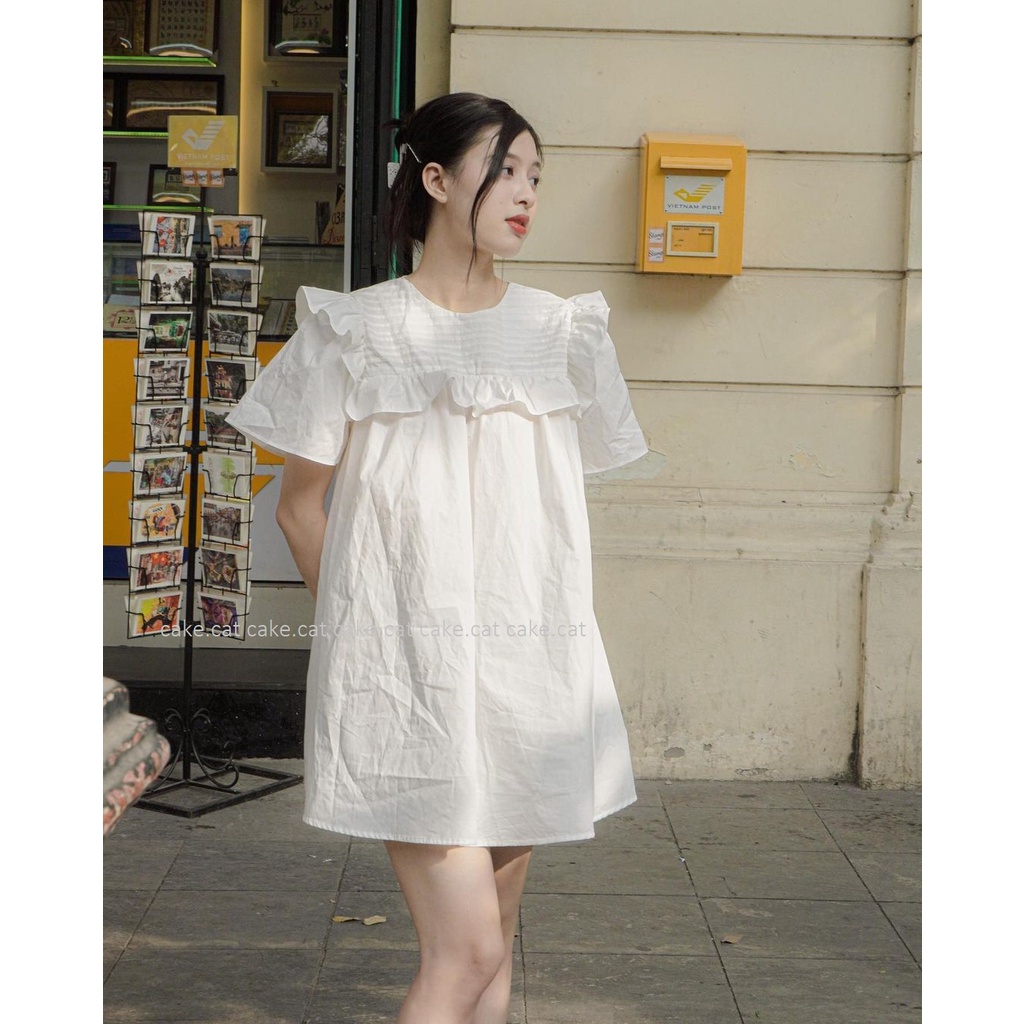 [VIDEO/ ẢNH THẬT] Áo Váy Babydoll Xếp Ly Ngực Tay Cánh Tiên Màu Trắng | BigBuy360 - bigbuy360.vn