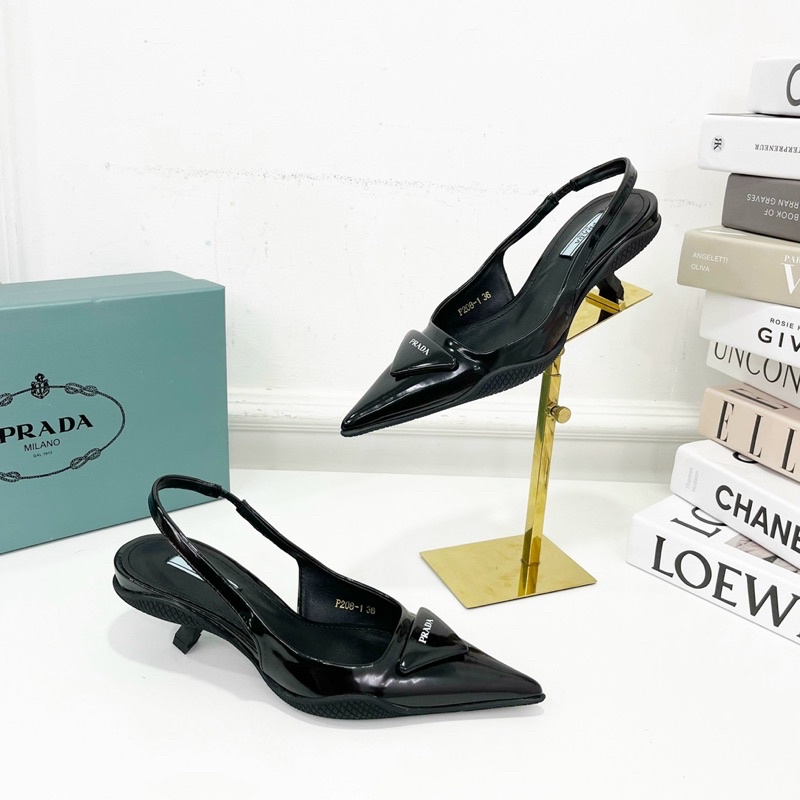 Sandal prd mũi nhọn gót nhú da trơn fullbox