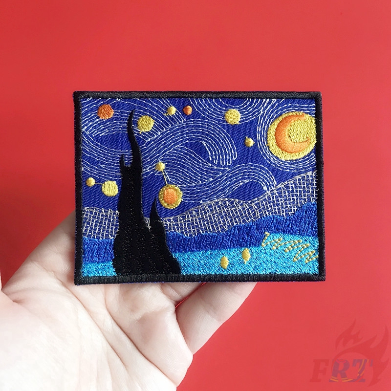 Bộ 1 / 4 Sticker Ủi Thêu Hình Tranh Của Van Gogh
