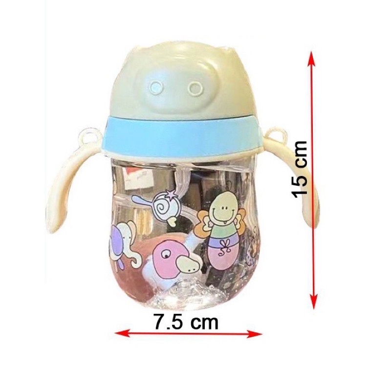 Bình Tập Uống Nước Cho Bé Có Dây Đeo 280ml Hình Con Lợn