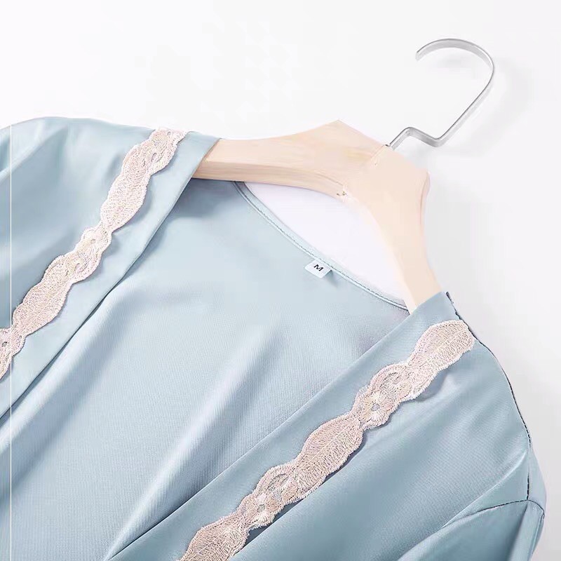 Váy Ngủ Sexy 2 Dây - Áo Choàng Ngủ KIMONO Lụa Satin Cao Cấp, Sét ngủ lụa 5 món qccc Kenshop0602