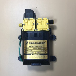 Máy bơm đôi 12V, công suất bơm 10-12 lít trên phút, hiệu SINLEADER, phun thuốc, phun sương, tưới cây bảo hành 1 năm