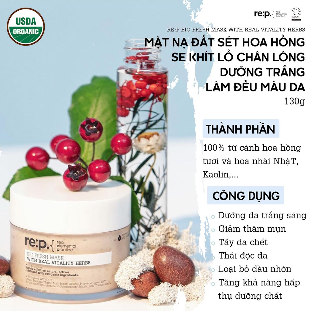 Combo Mặt Nạ Đất Sét Dưỡng Sáng Và Giảm Mụn Re:p (1 Mask Hoa Cúc + 1 Mask Hoa Hồng) 260g
